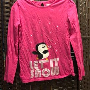 Winter themed “Let It Snow” shirt with a penguin